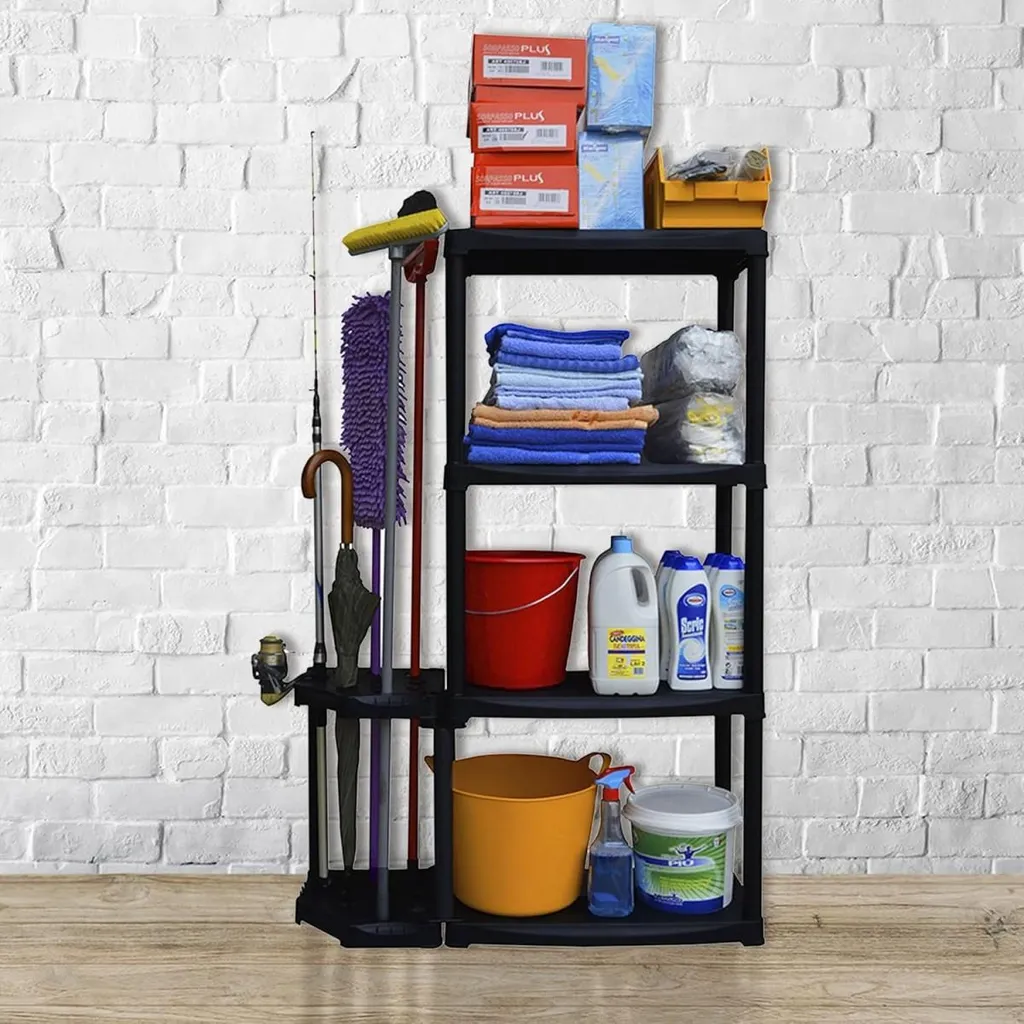 Étagère de Rangement Résistante 4 Niveaux Noir en Polypropylène 60cm