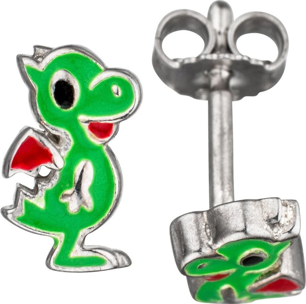Paar Ohrstecker Stecker grüner Baby Drachen 925 Silber Ohrschmuck Kinder