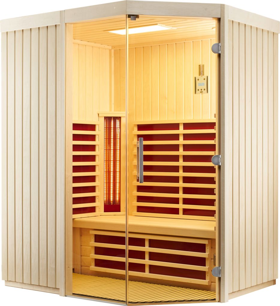 Infraworld TrioSol Unica 1 Infrarotkabine mit 2 ABC-Strahler wählbar in Fichte/Espe/Zirbe Breite: 154 cm - Holzart: Fichte
