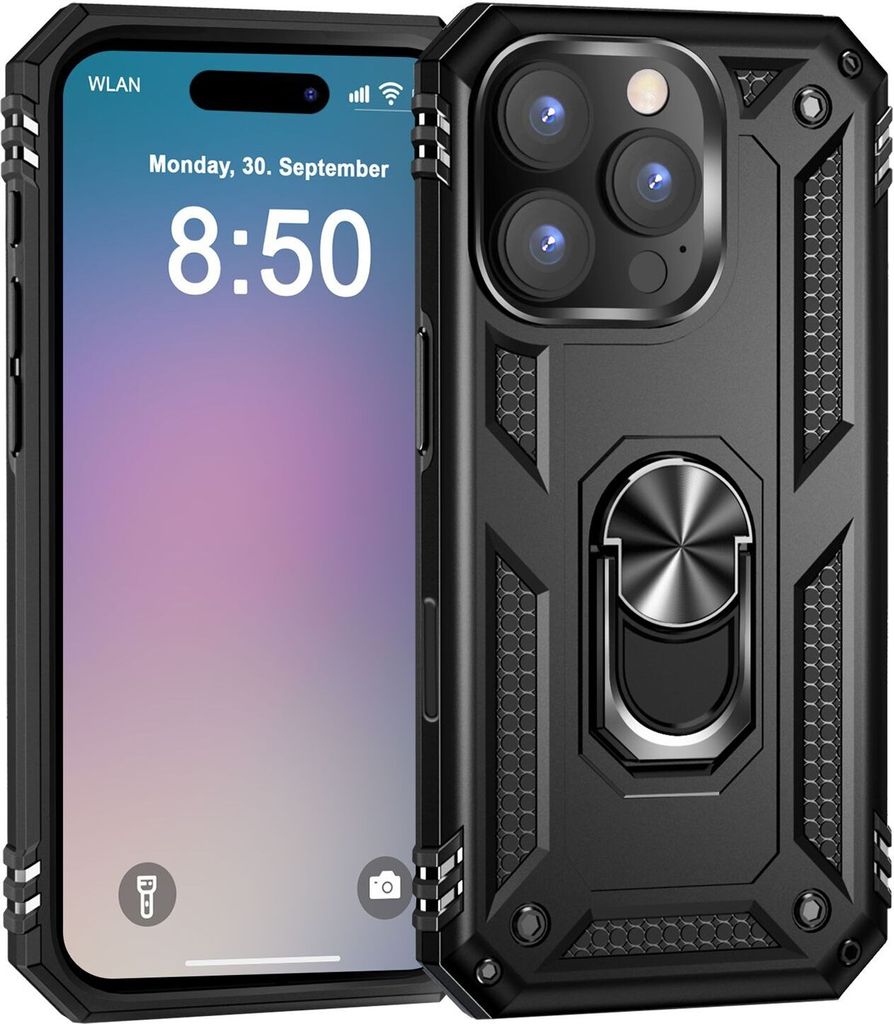 NALIA Panzerhülle für iPhone 16 Pro Max – Ring-Ständer 360° & für Magnet-Halterung – RINGDEFEND (Stoßfestes Outdoor Case) – Marke aus B...
