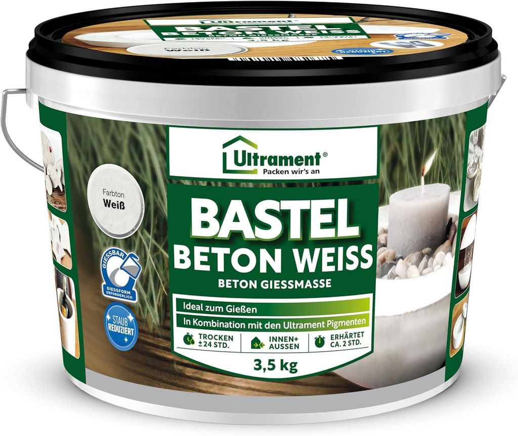 Ultrament Bastel Beton zum gießen| Hochwertige Gießmasse für kreative DIY-Projekte | Feuchtigkeits- & frostbeständig wasserdicht, Beton Gießma...
