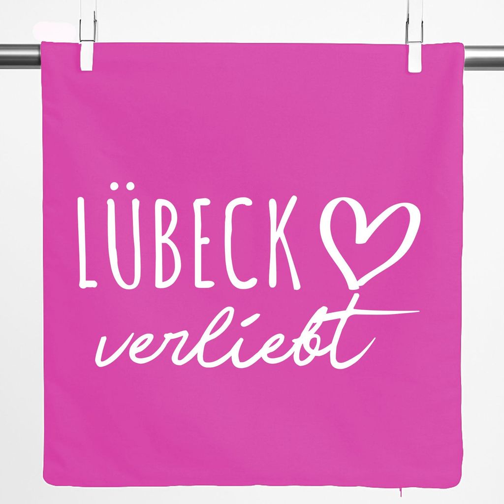 Huuraa Kissenbezug Lübeck verliebt 40x40cm Fuchsia Baumwolle Dekokissenbezug Geschenkidee