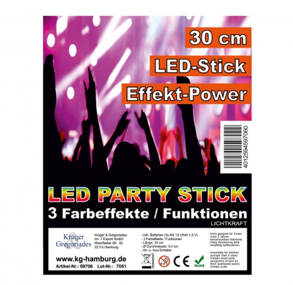 6 x LED Party Stick 48 cm Leuchtstab Schaumstoff Party Konzert Glowstick 