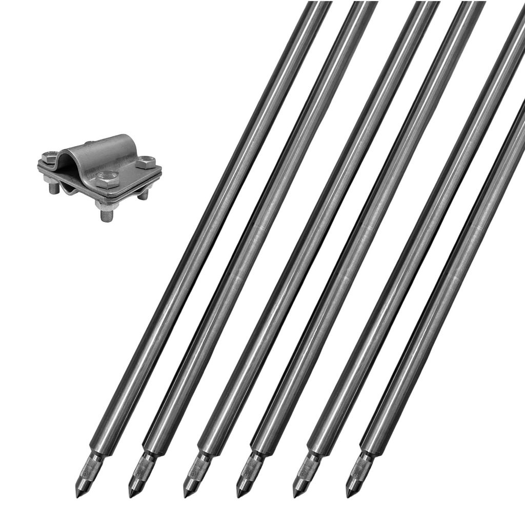 Tiefenerder Edelstahl V4A 6x 1500x20mm | SET 9m Blitzschutz + Kreuzverbinder
