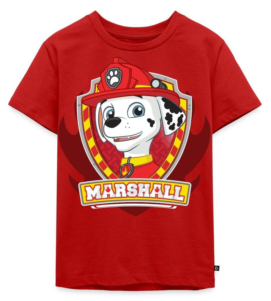 Spreadshirt Paw Patrol Marshall Feuerwehrhund Feuerwehr Emblem Kinder Premium T-Shirt, 122/128 (6 Jahre), Rot