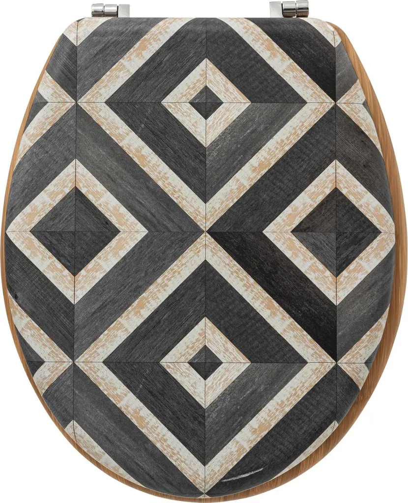 Abattant WC Canvas 5 Five - Lunette Décorative en Bois MDF Noir et Beige