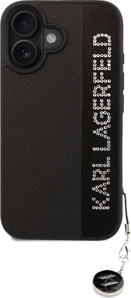 Karl Lagerfeld iPhone 16 Back cover case - Saffiano rhinestones and charm - Black