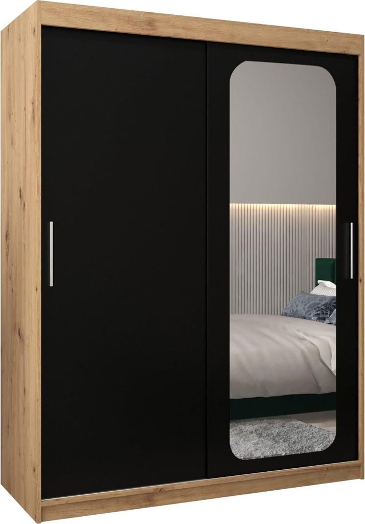 MEBLE KRYSPOL Promo 2150 Schlafzimmerschrank zwei Schiebetüren - Artisan + Mattschwarz