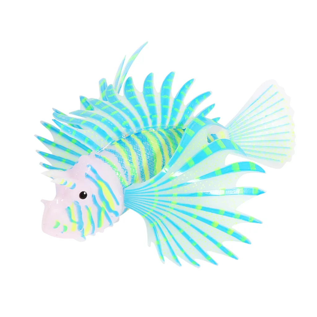 Ornamento Acquario Notturno: Pesce Leone Blu Fluorescente in Silicone