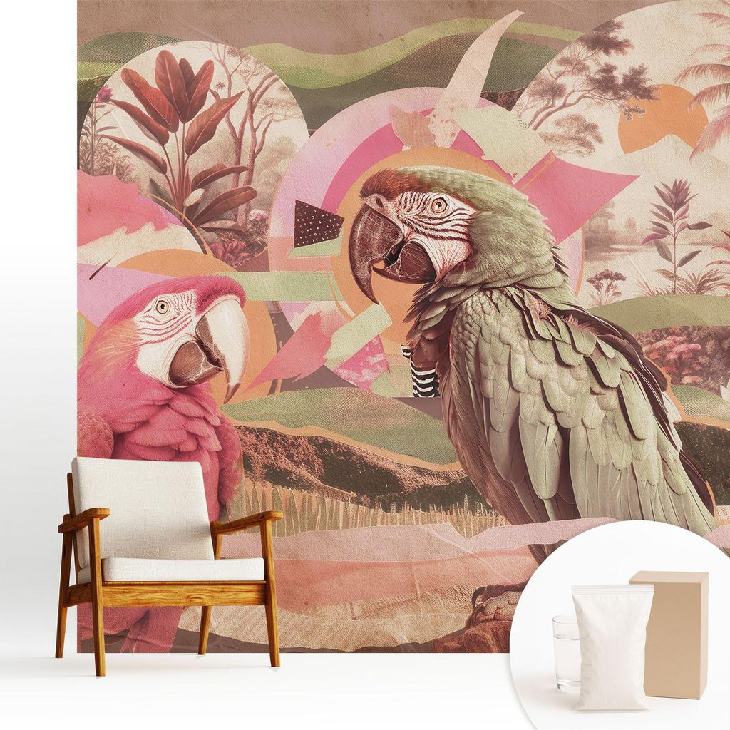 Fototapete - 250x250 cm - Tapete - Wandtapete - Wandbilder - Dekofolie - Tapete Folie - Wand - Dekoration - Wohnzimmer - Tropische Vögel