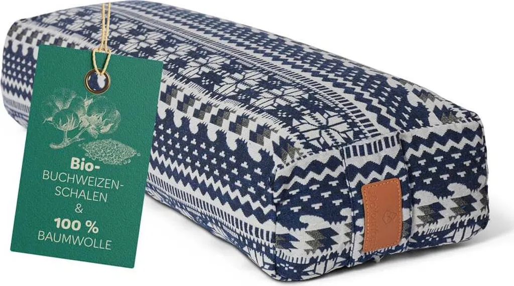 Coussin de Yoga Paravati #DoYourYoga en Sarrasin Bleu et Blanc 67x22x13cm