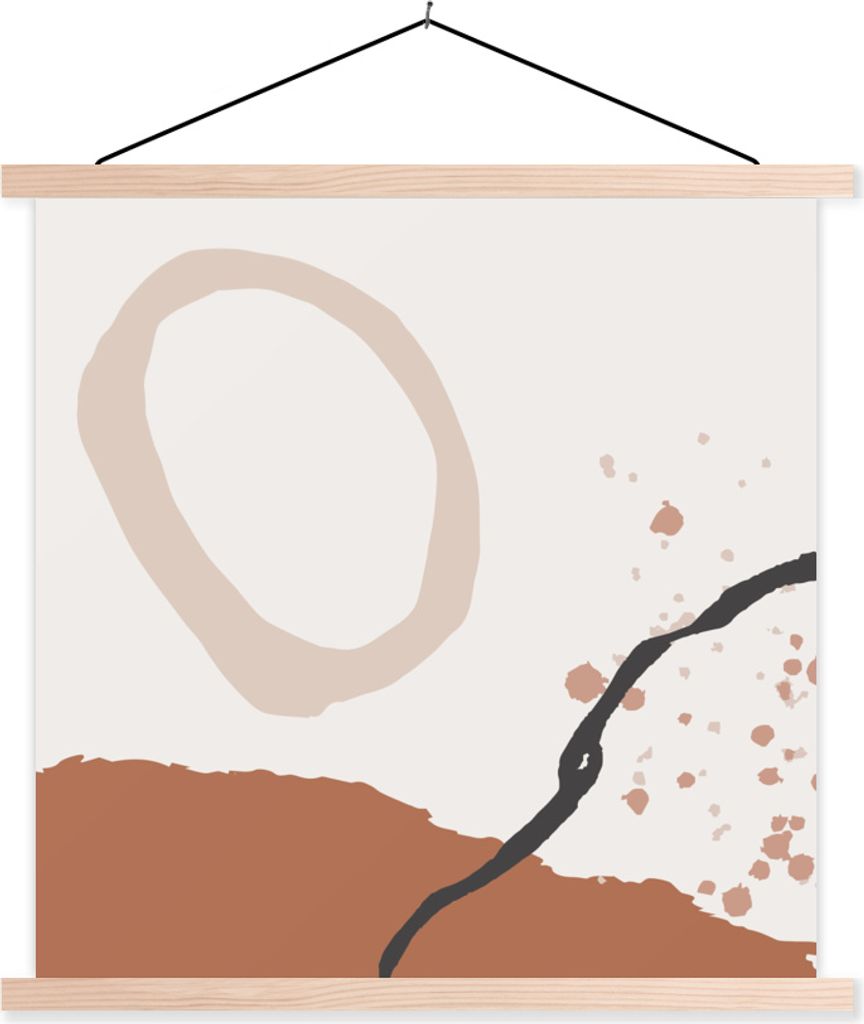 MuchoWow Textilposter Sommer - Abstrakt - Weiß - Schwarz 120x120 cm mit holzfarbenen Rahmen - Textil-Poster