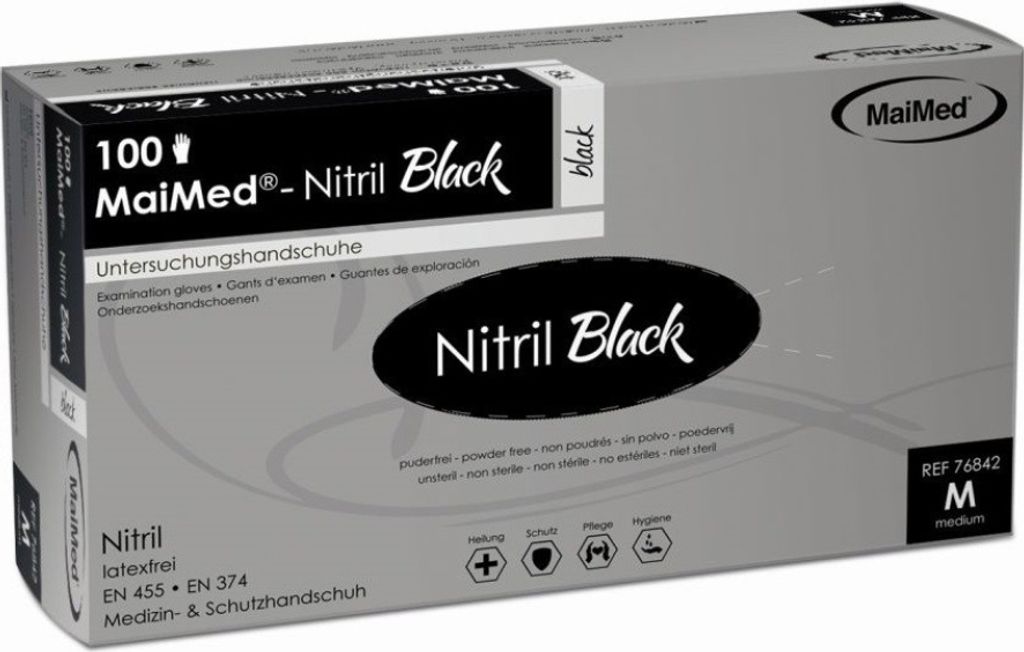 Nitrilhandschuhe 'Nitril Black', puderfrei, 100 Stück Gr. M Produktbild 
