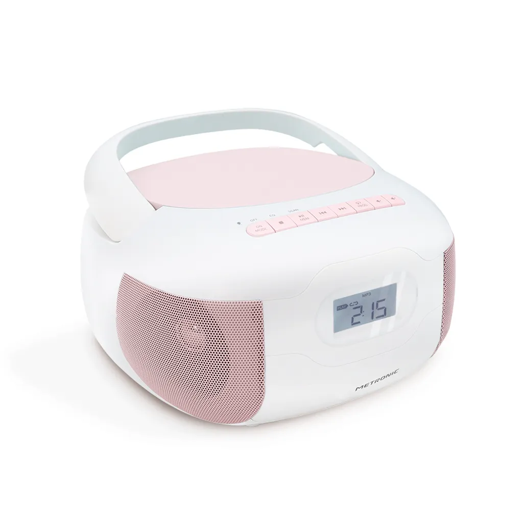 Metronic Eden Lettore CD Bluetooth Portatile - Radio MP3 USB SD Rosa/Verde
