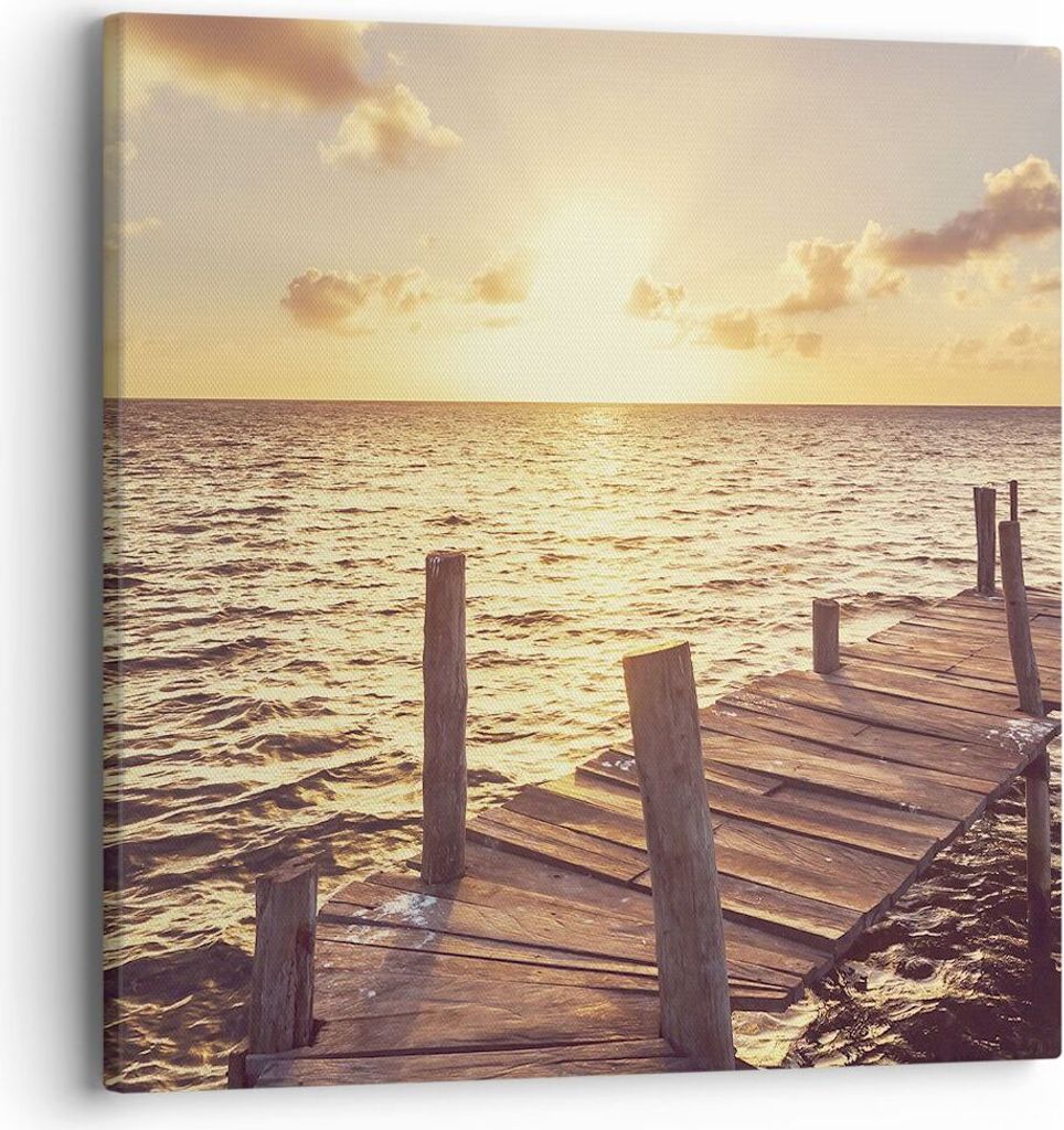 Bild auf Leinwand - Leinwandbild - Einteilig - Brücke Sonne Ozean - 40x40cm - Wand Bild - Wanddeko - Wandbilder - Leinwanddruck - Bilder - Wanddek...