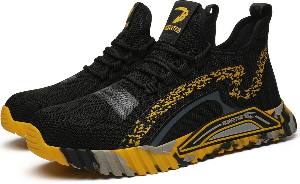 Atmungsaktive Arbeitsschuhe Herren Sicherheitsschuhe Damen leichte Sportschuhe mit Stahlkappe rutschfest atmungsaktivGelb 43 Yards