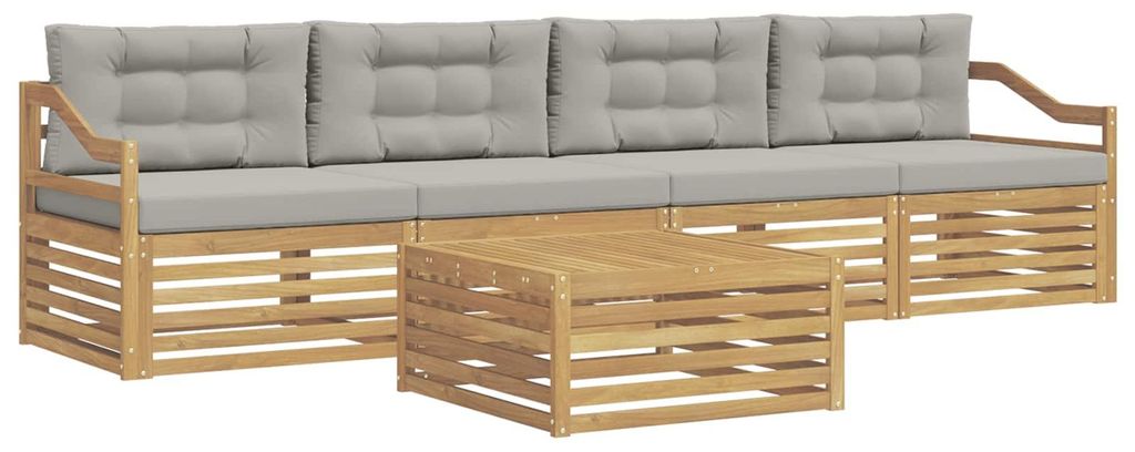 vidaXL Outdoor-Sofagarnitur 5 pcs Weiß und Hellgrau Massivholz Akazie