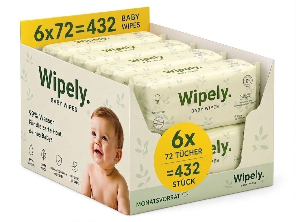 Wipely Baby Feuchttücher Sensitive 6er Set (432 Stück) – Produktbild 