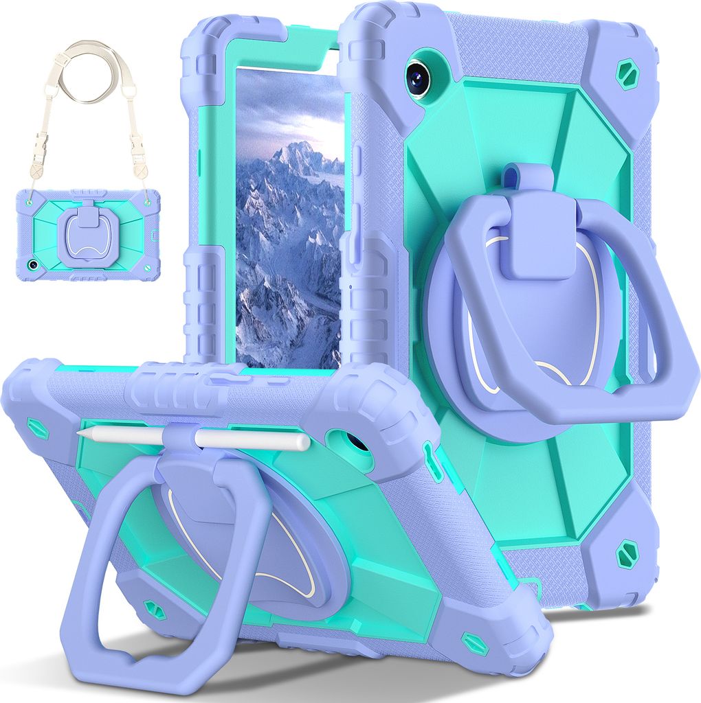Hülle für Samsung Galaxy Tab A9 2023 8,7 Zoll SM-X110/X115/X117 Robuste Tragbare Schutzhülle mit Ständer, Handgurt und Schultergurt Lila