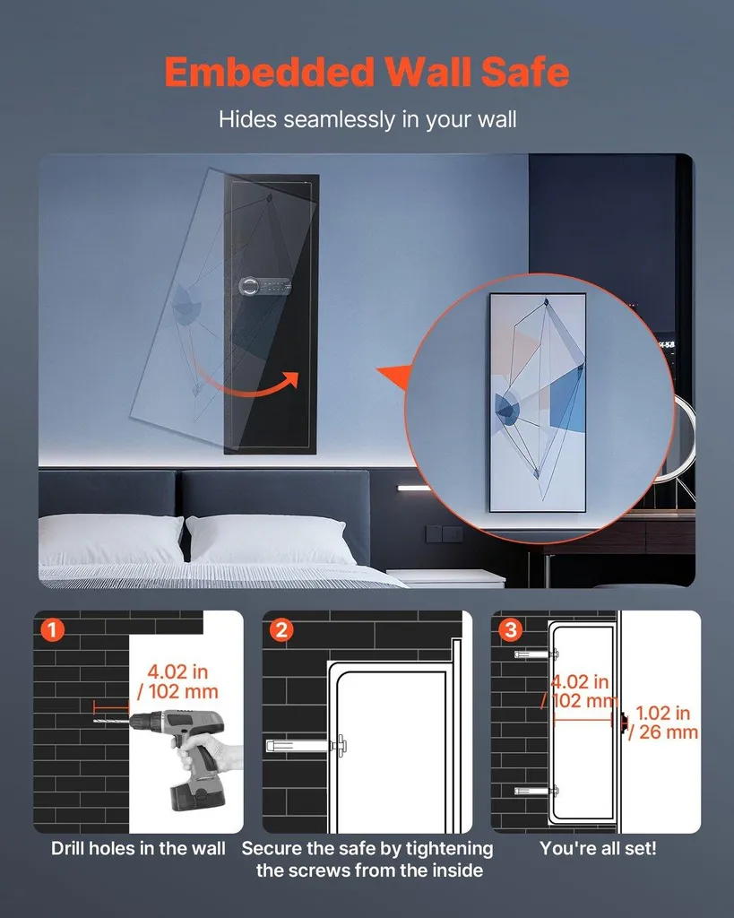 Armoire forte murale à code électronique et éclairage LED intégré noir - 6