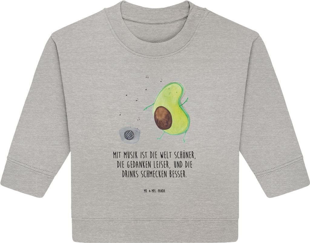 Mr. & Mrs. Panda Organic Baby Pullover Avocado Tanzen 6. - 12. Monat - Heather Grey - Geschenk, Feier, Singen, Bullover, Urlaub, Musik