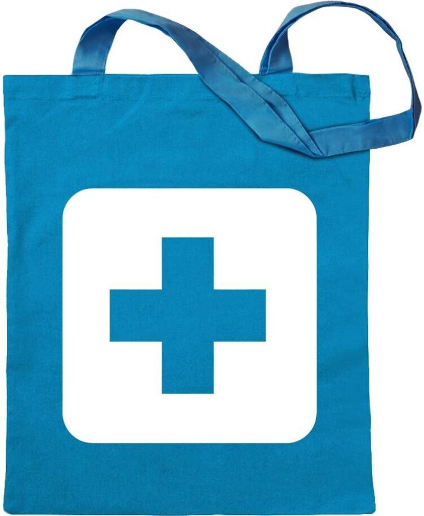 Kiwistar - Baumwolltasche - hellblau - Erste Hilfe Stelle Piktogramme - Tragetasche Stoffbeutel Umhängetasche Langer Henkel