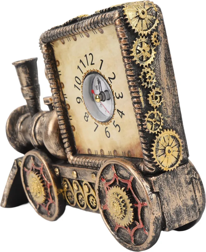 Horloge Locomotive en Résine - Train à Vapeur Vintage pour le Bureau
