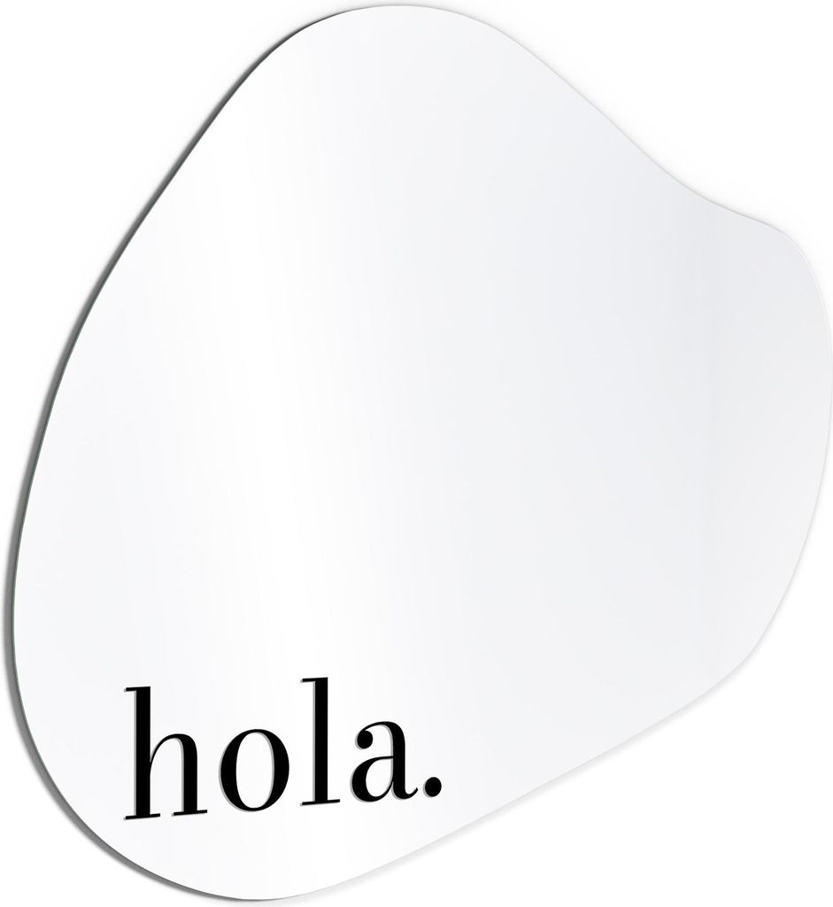 DEQORI Wandspiegel Organisch 90,5x82,3 cm 'Hola - Schriftzug' Spiegel Badspiegel Bad
