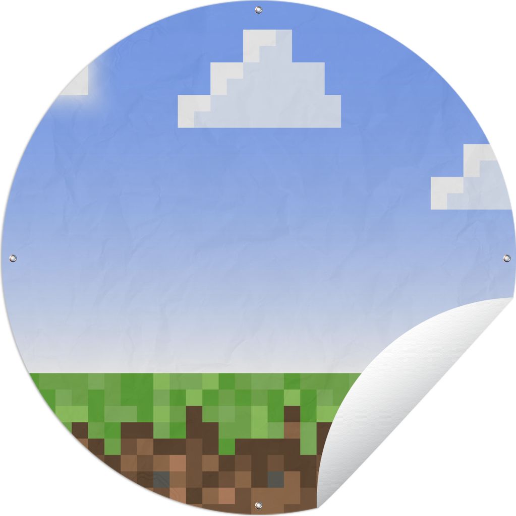MuchoWow Gartenposter Outdoor-Poster Rund Spiele - Pixel - Spiele - Gras - Minecraft Ø 120 cm Gartendeko Rundes Poster draußen