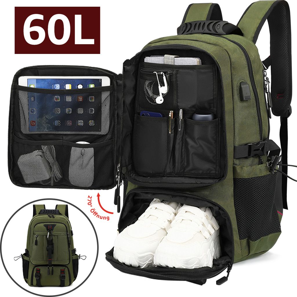 NULSTA Laptop Rucksack 60L, Reiserucksack Handgepäck mit Produktbild 1