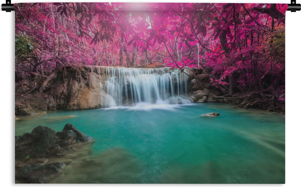 MuchoWow Wandteppich Wandbehang Wasserfall - Baum - Rosa - Natur 120x80 cm Tapisserie Dekoration Wandtuch - Wanddekorationen - Wandtücher