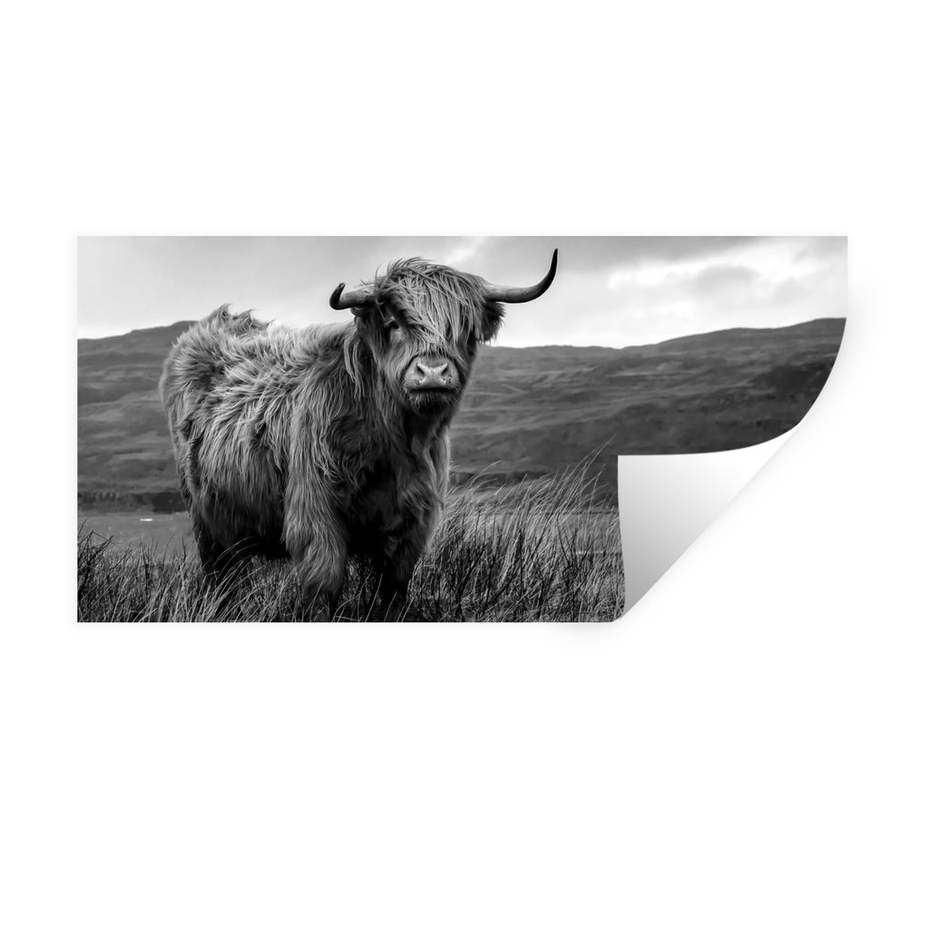 MuchoWow Wandtattoo Wandsticker Wandaufkleber Schottischer Highlander - Berg - Wasser - Natur - Kuh 40x20 cm Selbstklebend und Repositionierbar -...
