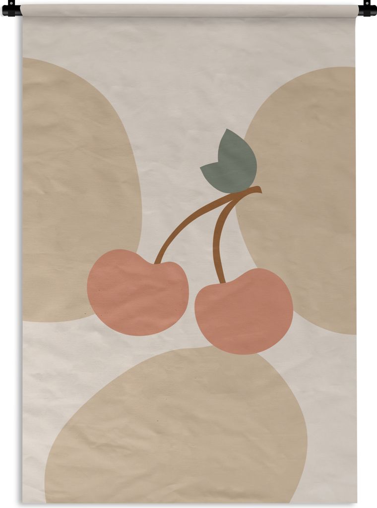MuchoWow Wandteppich Wandbehang Obst - Pastell - Kirschen 120x180 cm Tapisserie Dekoration Wandtuch - Schlafzimmer - Dekorationen für das Haus