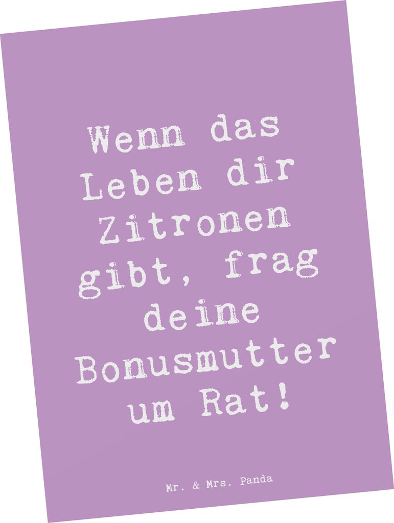 Mr. & Mrs. Panda Postkarte Spruch Rat bei Bonusmutter - Lavendeltraum - Geschenk, Stiefmutter, Liebe, Unterstützung, Ansichtskarten, Elternteil, P...
