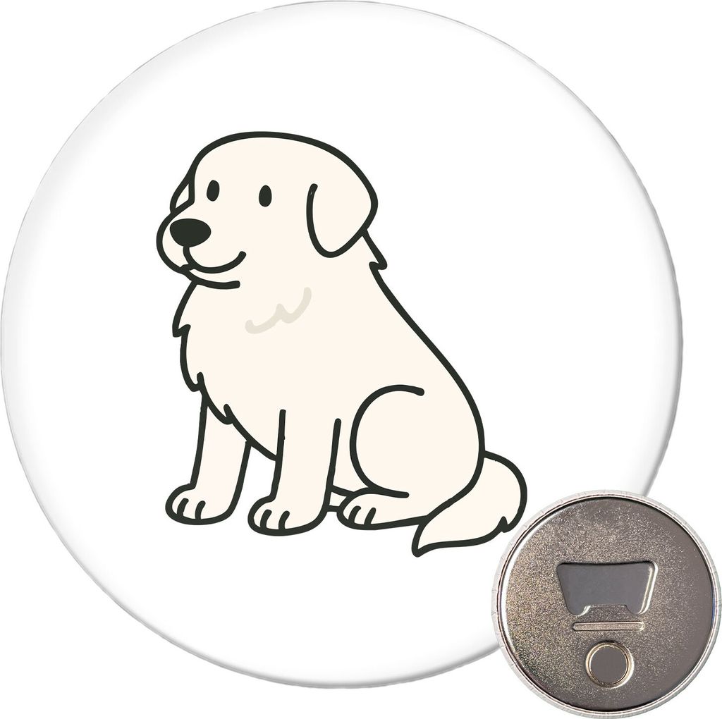 Huuraa Magnet Pyrenäenberghund Comic Pyri 59mm Kühlschrankmagnet rund Flaschenöffner Geschenkidee