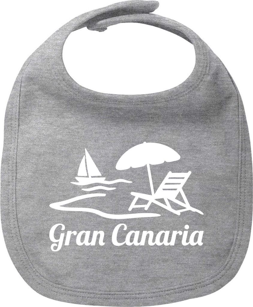 Huuraa Baby Lätzchen Gran Canaria Inselmotiv Spanien Heather Grey Klettverschluss Baumwolle Latz Geschenkidee