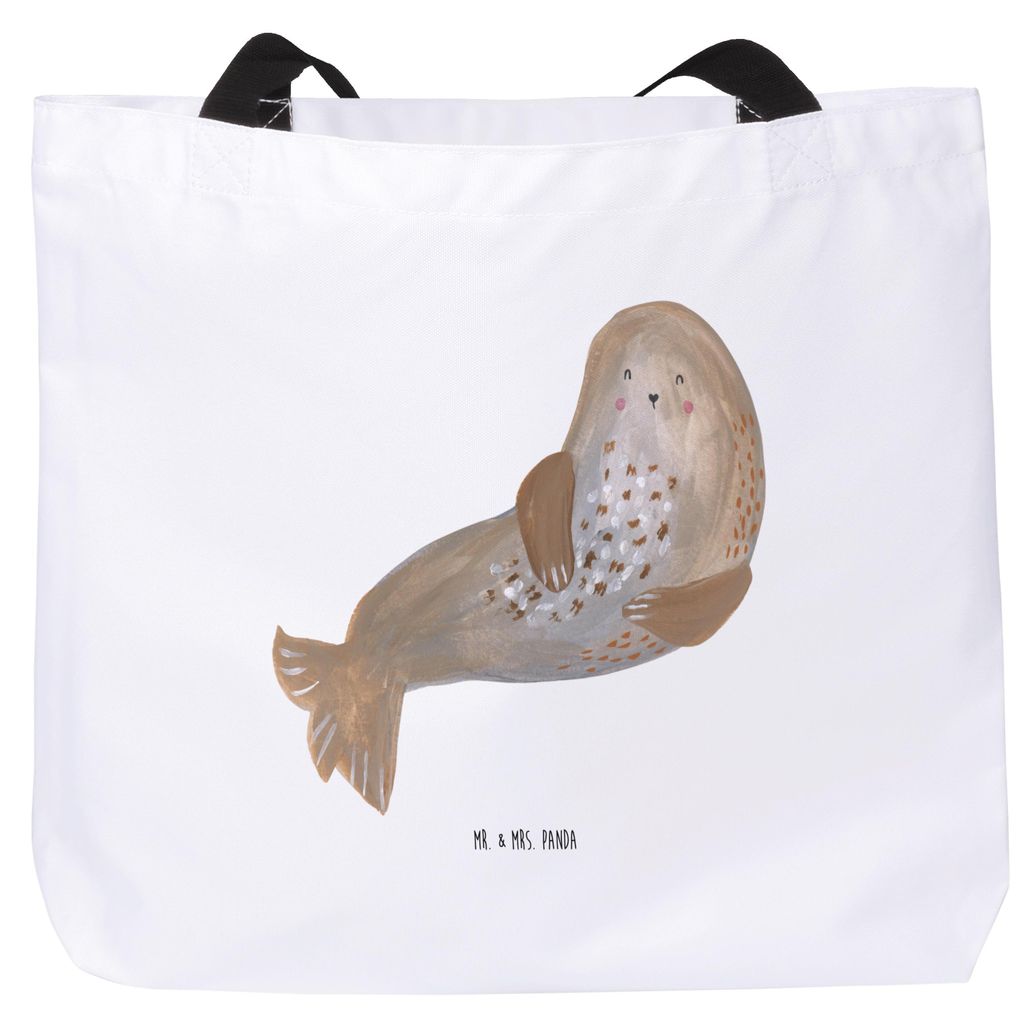 Mr. & Mrs. Panda Strandtasche Robbe Lachen - Weiß - Geschenk, Einkaufstasche, Strand, Meerestier, Reisetasche, Ostsee, Tote Bag, Tiermotive, Tasch...