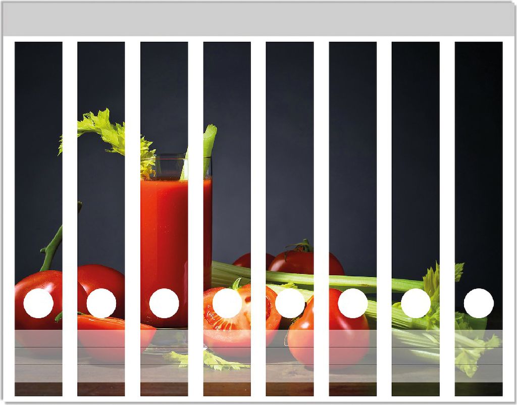 Wallario Ordnerrücken Sticker, selbstklebend für schmale Ordner, 8 Stück, Motiv Frischer Tomatensaft mit Sellerie