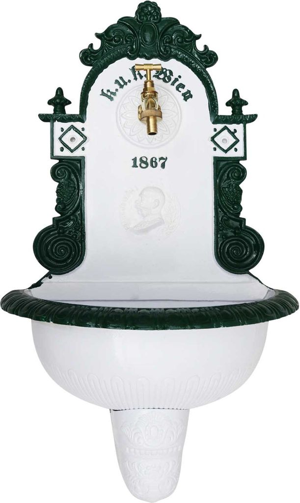 Brunnen 72cm Wandbrunnen Alu Waschbecken im Nostalgie Antik-Stil Kaiser Wien