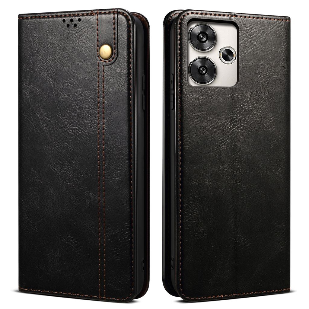 Hülle für Xiaomi Poco M6 4G /Redmi 13 4G Leder Brieftasche Schutzhülle mit Standfunktion Schwarz