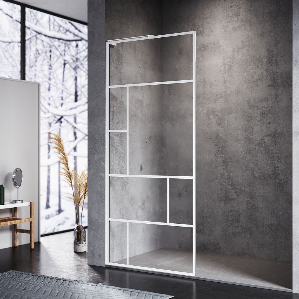 SONNI weiß Duschwand, 90x200cm, NANO 6 mm ESG, walk in Dusche, leicht zu reinigendes, Glas Duschabtrennung