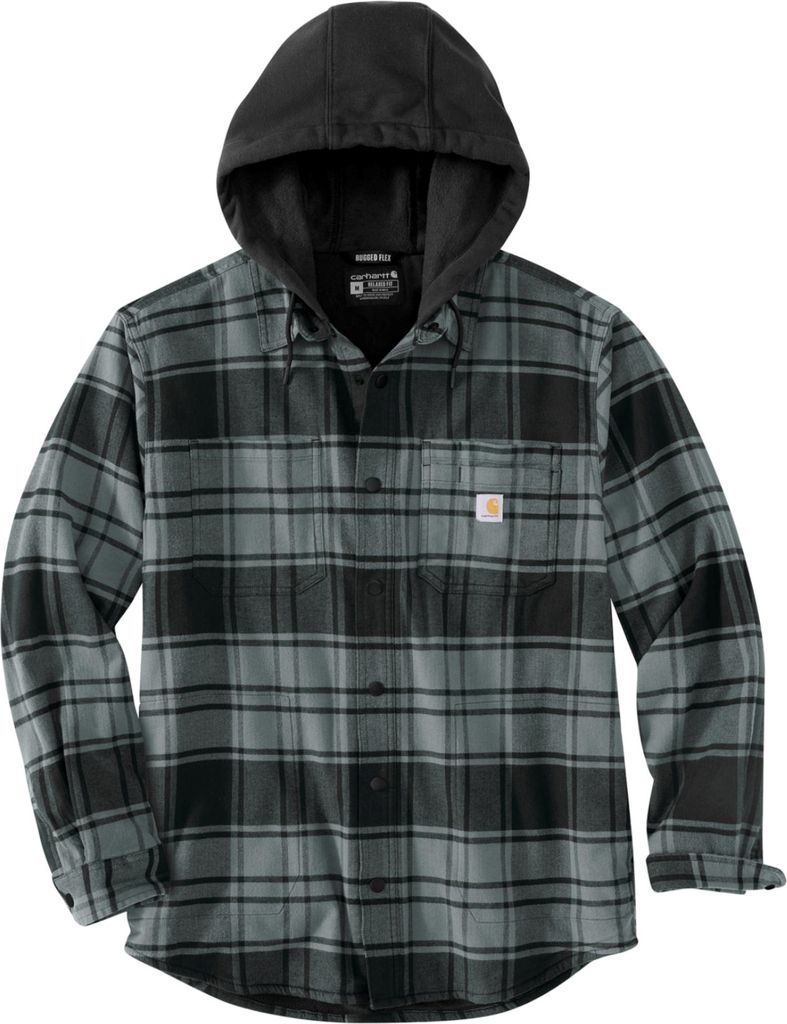 Carhartt 105621 Rugged Flex Relaxed Fit Flannel Fleece Lined Hooded Shirt Jac Elm 2XL