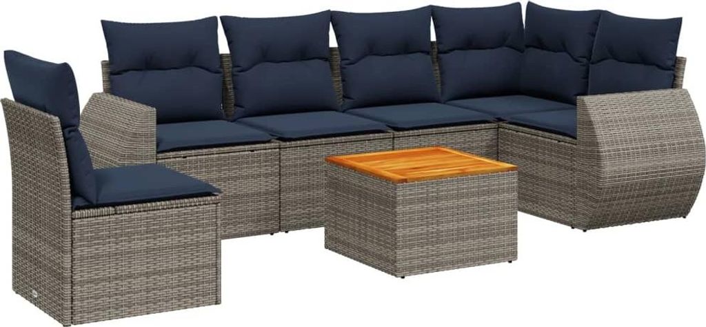 7-teiliges Gartensofa-Set mit Kissen, grau, Polyrattan