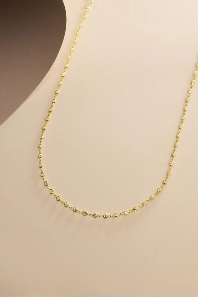 Collier en argent 925 et zircons blancs plaqué or 18k - Sautoir 85 cm
