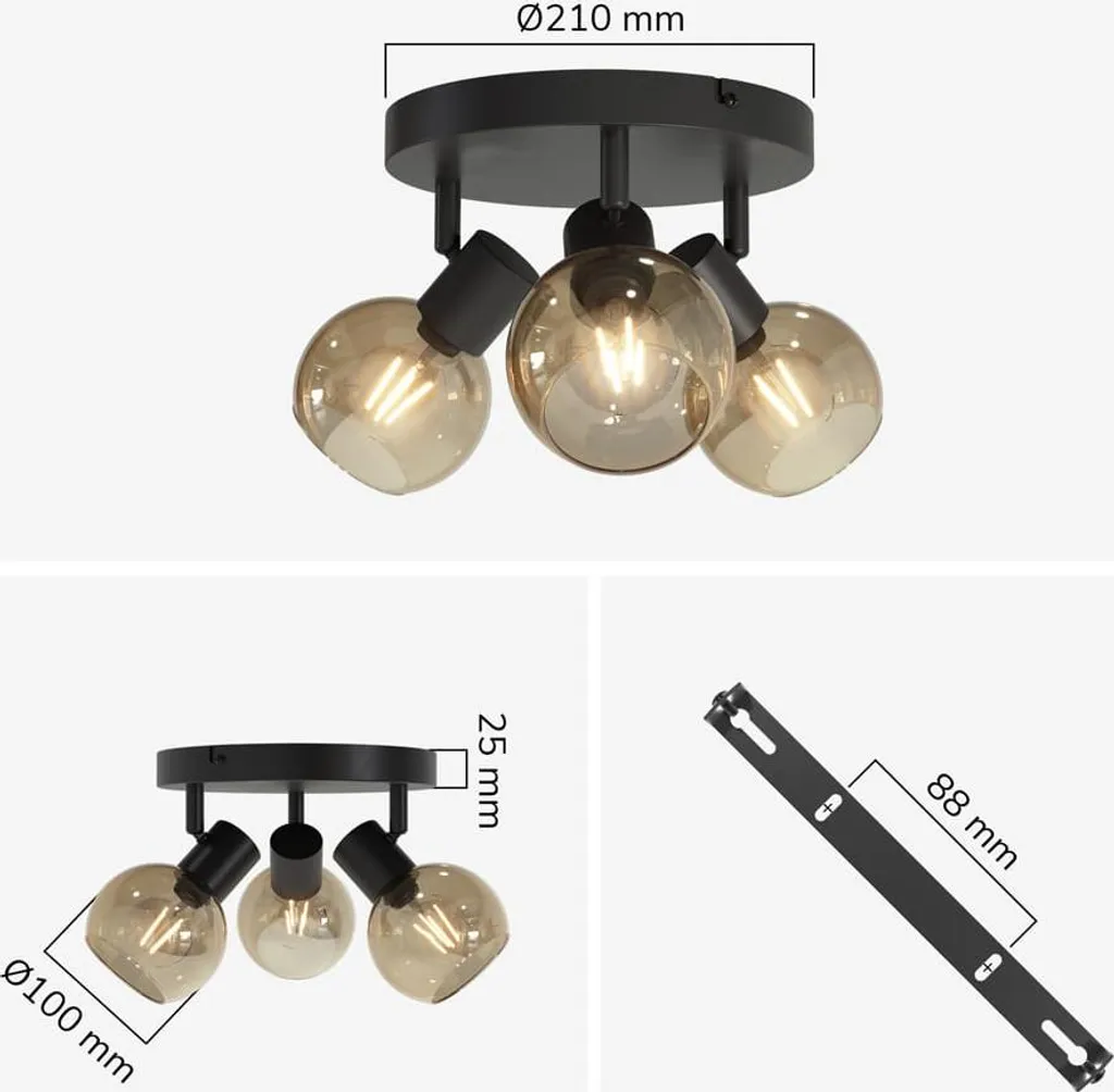 Plafonnier 3 spots E14 Noir Ambré : solution d'éclairage modulable - 8