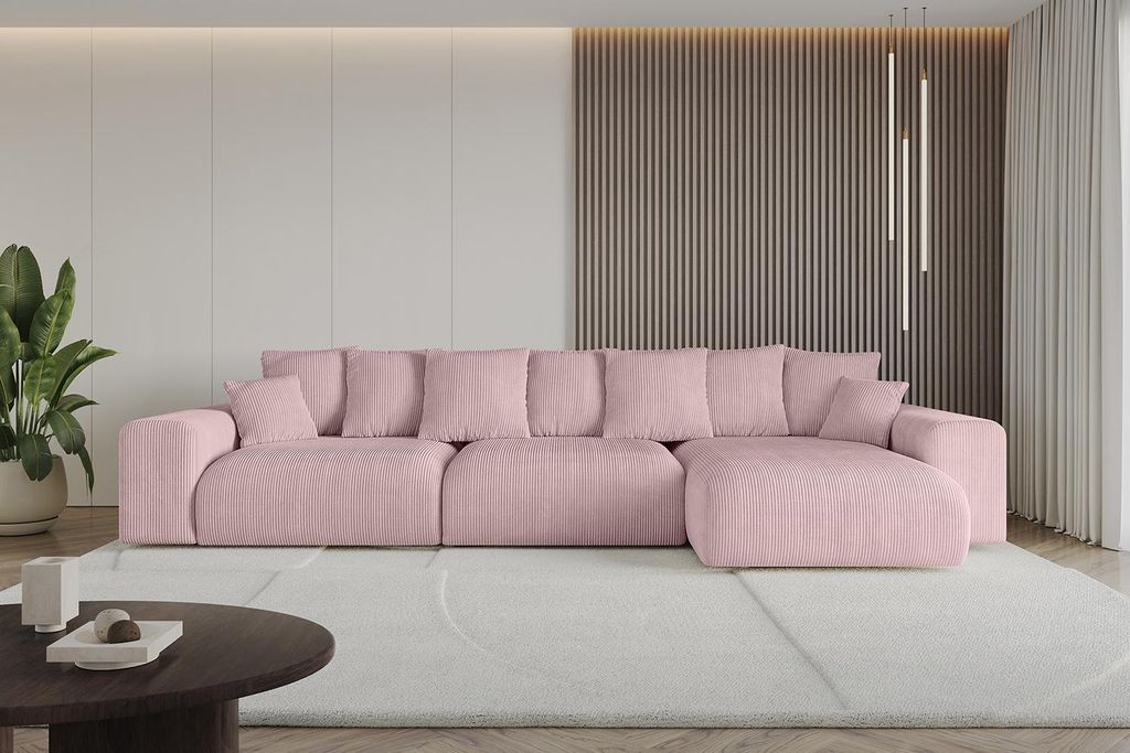 Ecksofa mit Schlaffunktion und Bettkasten ESKAR-L2 - 364x176x72 cm Rosa - Corner Sofa Bett Eckcouch Couch L-Form Schlafcouch Ausziehbar Wohnlandsch...