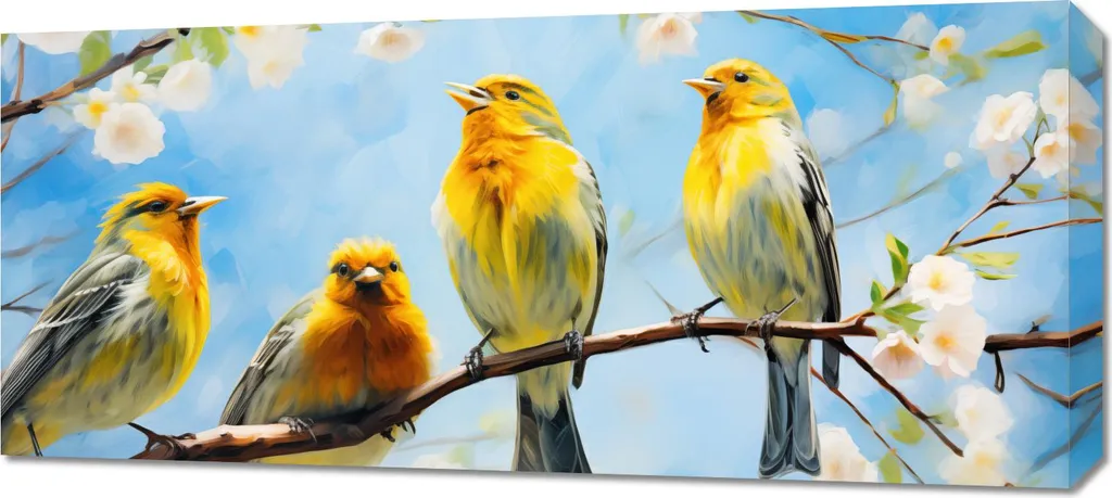 Offerta Quadro 90x40 Uccellini Primavera - Arredo Parete Colorato