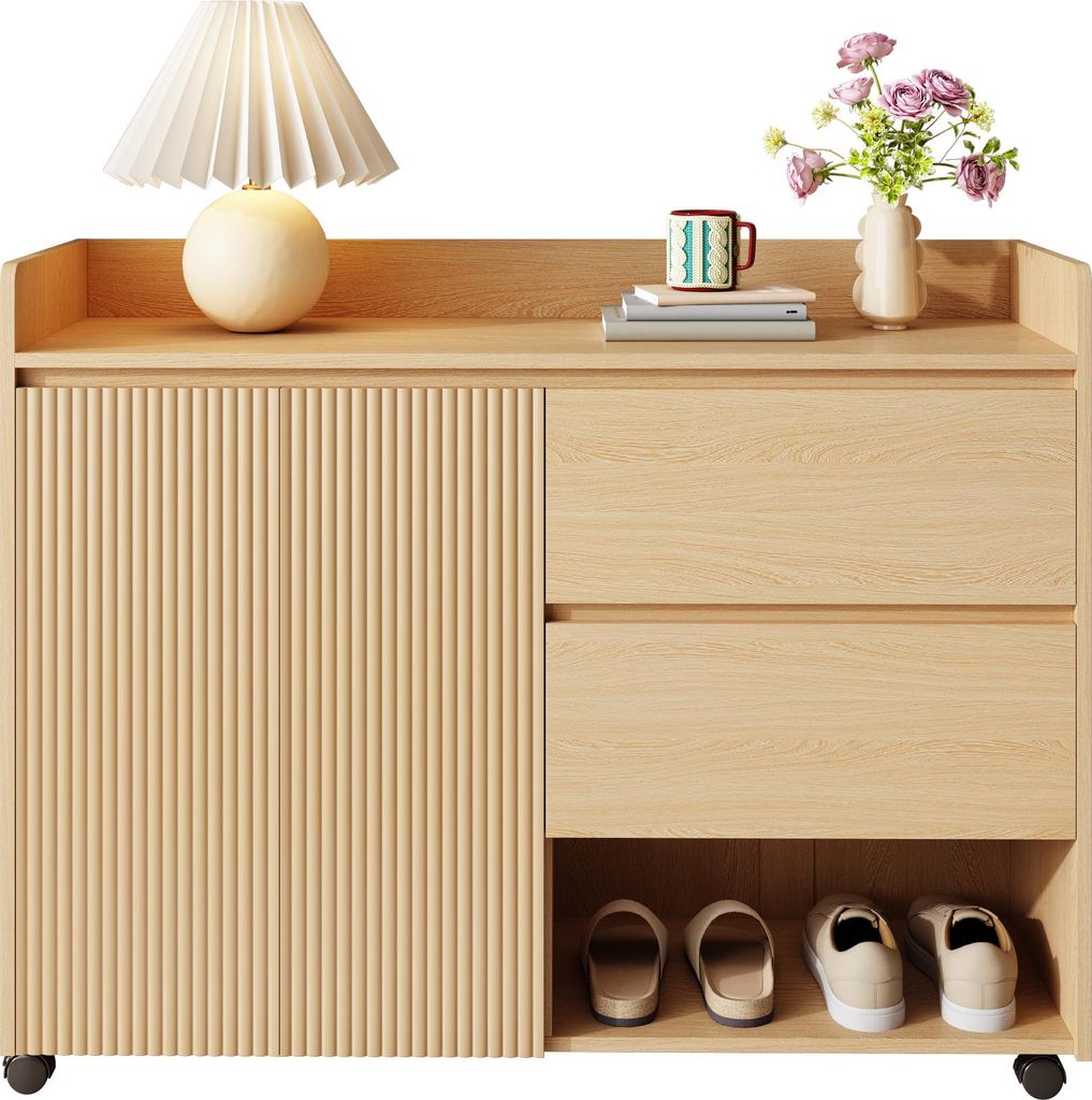 Schuhschrank - Fahrbar mit Universalrollen und Bremse - Abgerundete Oberseite - Verstellbare Regale - Dämpfungsscharniere