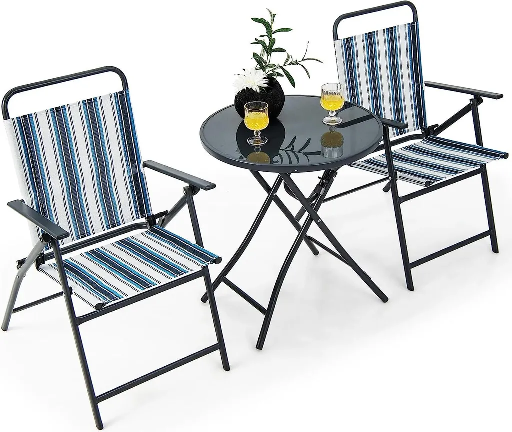 Set Mobili da Giardino 3 Pezzi COSTWAY: Tavolo Bistrot in Metallo