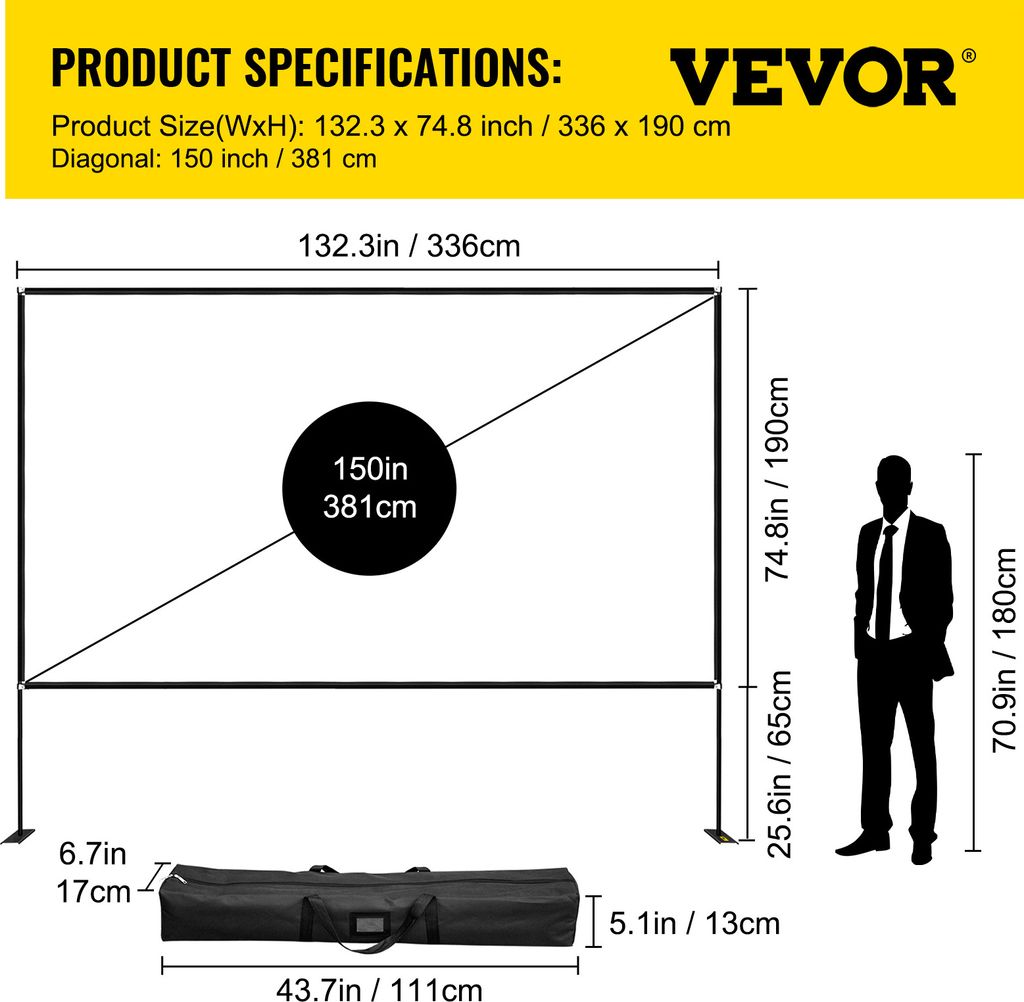 VEVOR Beamer Leinwand Tragbare Filmleinwand 16:9 Ständer Produktbild 7